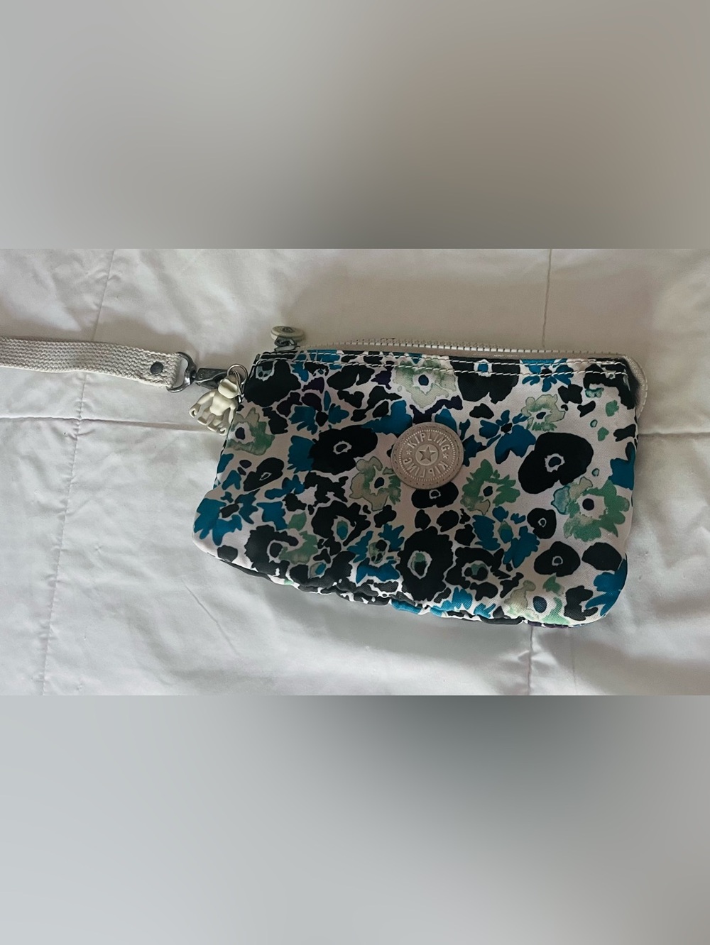 Kipling Floral Wristlet Cosmetic Bag Field Floral Creativity Blue Green Zipper